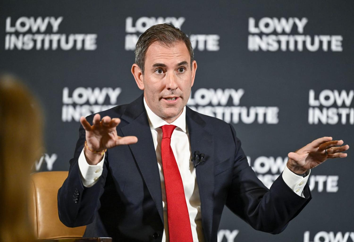 Treasurer Jim Chalmers addressing the Lowy Institute on Wednesday 1 May, 2024 (Adam Hollingworth/Lowy Institute)